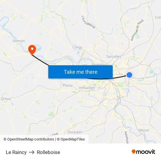 Le Raincy to Rolleboise map