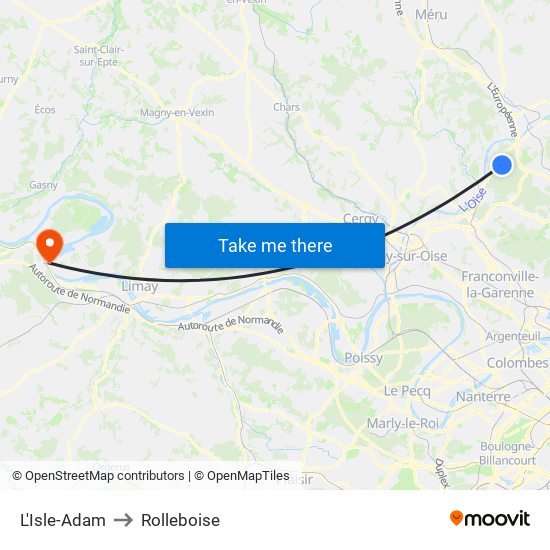 L'Isle-Adam to Rolleboise map