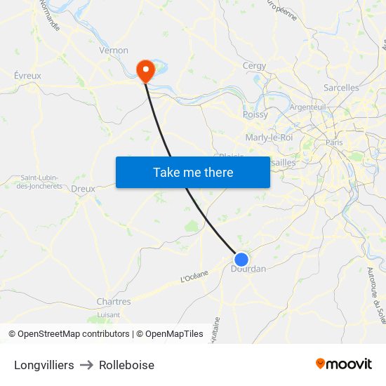 Longvilliers to Rolleboise map