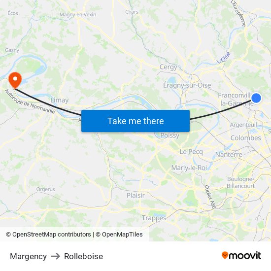 Margency to Rolleboise map