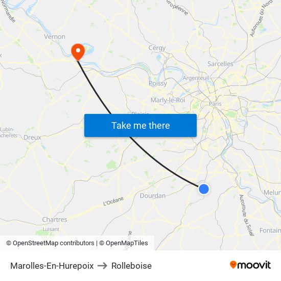 Marolles-En-Hurepoix to Rolleboise map