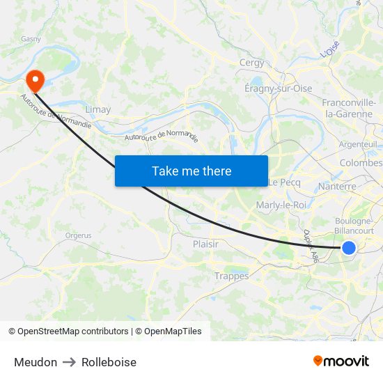 Meudon to Rolleboise map