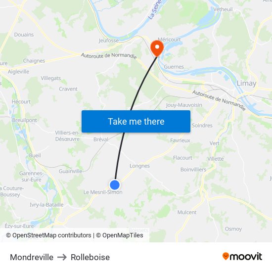 Mondreville to Rolleboise map