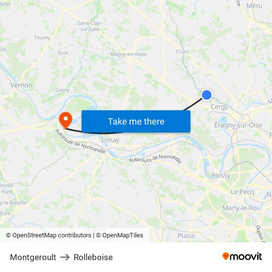 Montgeroult to Rolleboise map