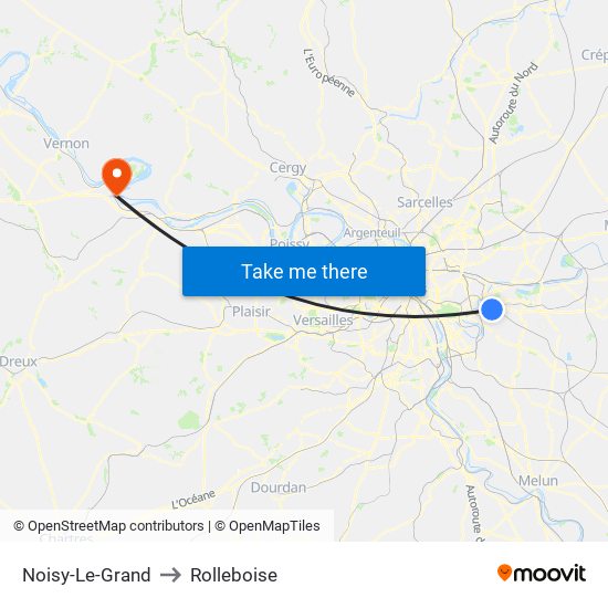 Noisy-Le-Grand to Rolleboise map