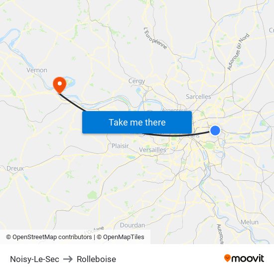Noisy-Le-Sec to Rolleboise map