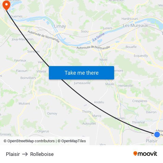 Plaisir to Rolleboise map