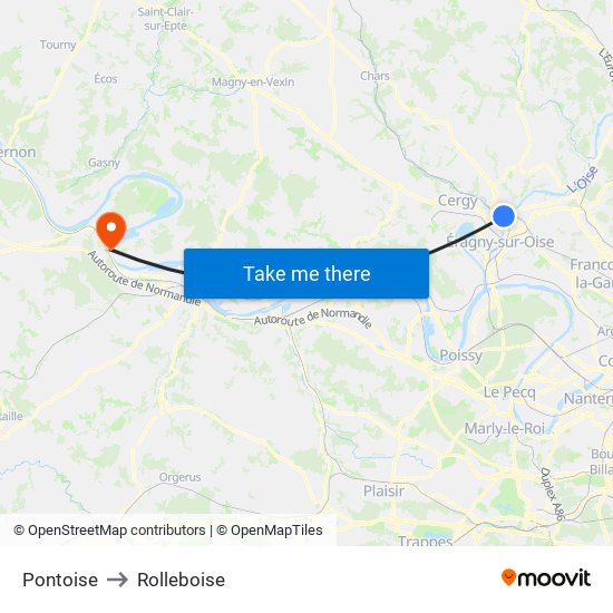 Pontoise to Rolleboise map