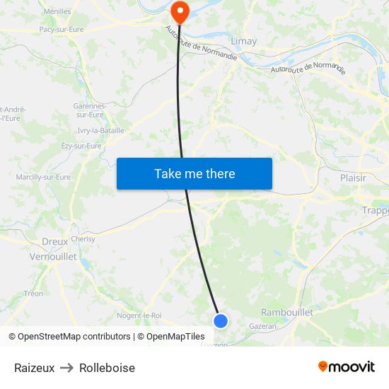 Raizeux to Rolleboise map