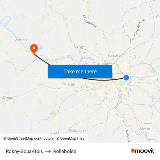 Rosny-Sous-Bois to Rolleboise map