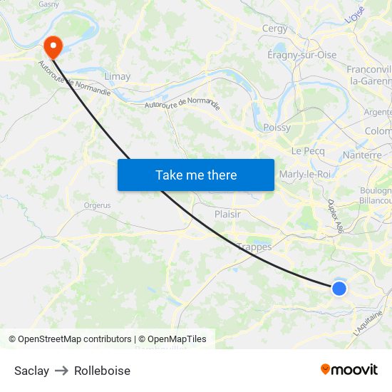 Saclay to Rolleboise map