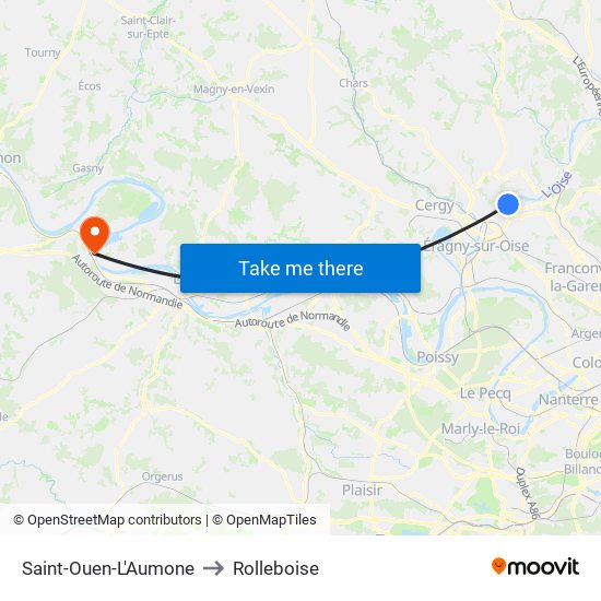 Saint-Ouen-L'Aumone to Rolleboise map