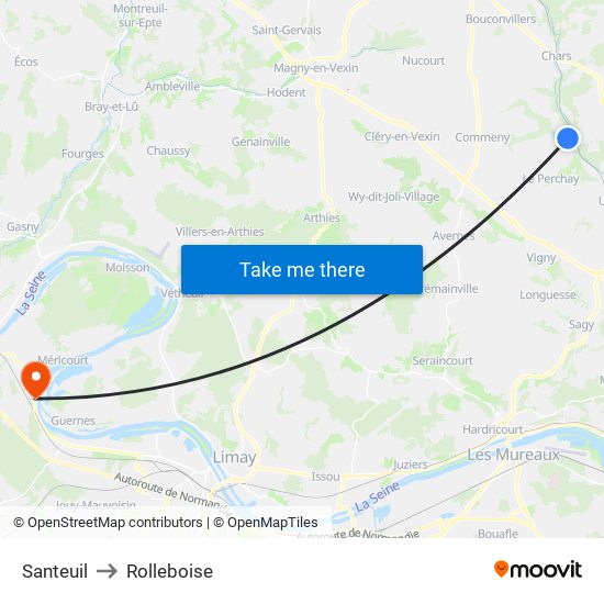 Santeuil to Rolleboise map