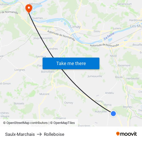 Saulx-Marchais to Rolleboise map