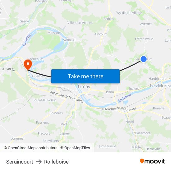 Seraincourt to Rolleboise map