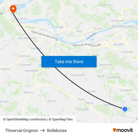 Thiverval-Grignon to Rolleboise map