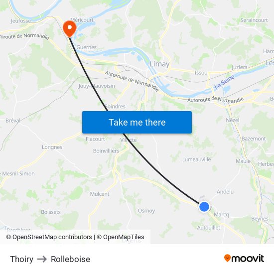 Thoiry to Rolleboise map