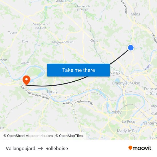 Vallangoujard to Rolleboise map