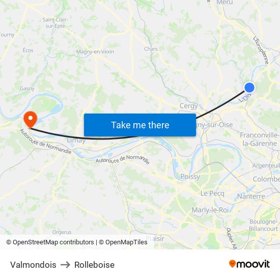 Valmondois to Rolleboise map