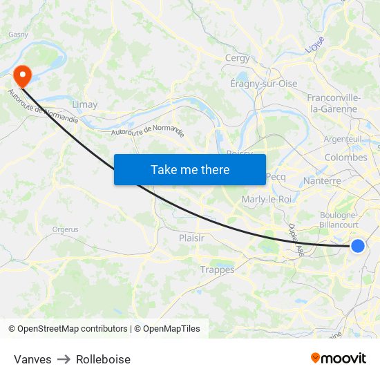 Vanves to Rolleboise map