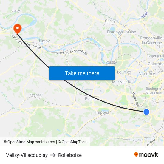 Velizy-Villacoublay to Rolleboise map