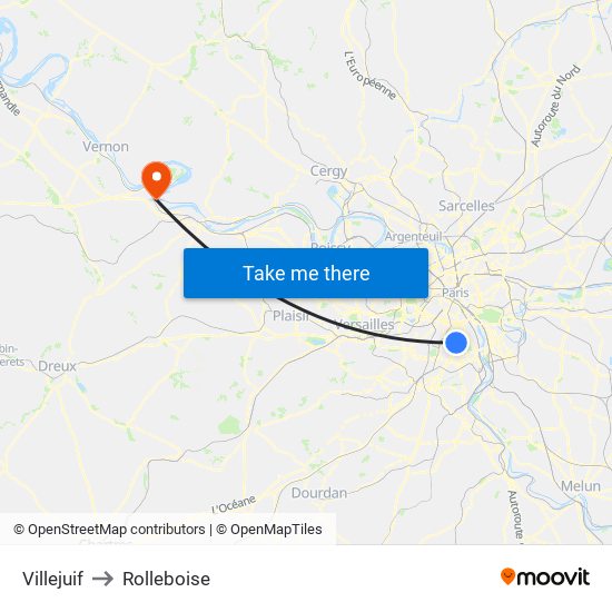 Villejuif to Rolleboise map