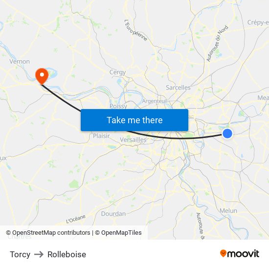 Torcy to Rolleboise map