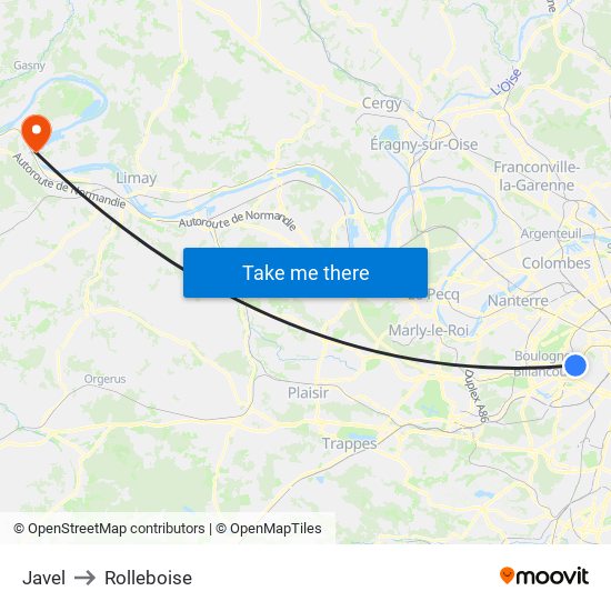 Javel to Rolleboise map