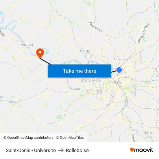 Saint-Denis - Université to Rolleboise map