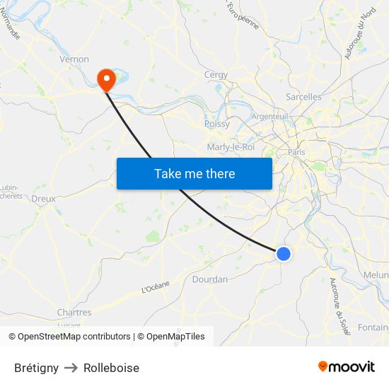 Brétigny to Rolleboise map