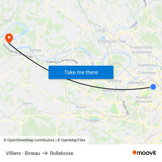 Villiers - Bineau to Rolleboise map