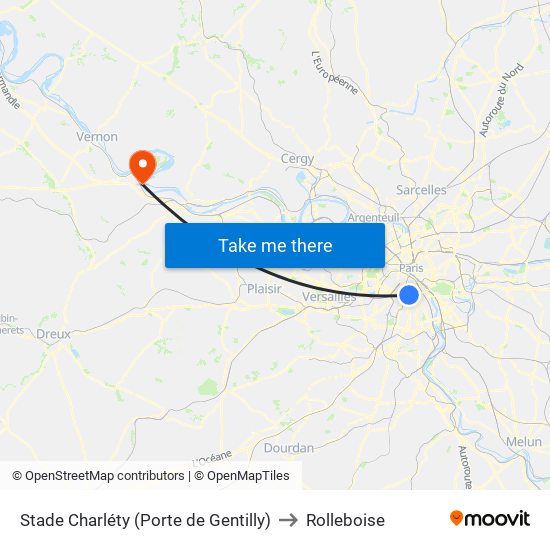 Stade Charléty (Porte de Gentilly) to Rolleboise map