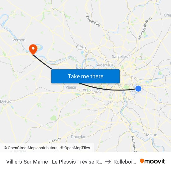 Villiers-Sur-Marne - Le Plessis-Trévise RER to Rolleboise map