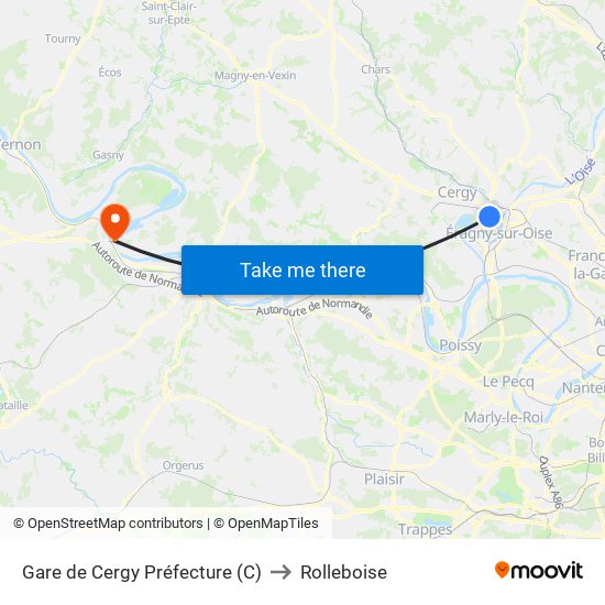 Gare de Cergy Préfecture (C) to Rolleboise map