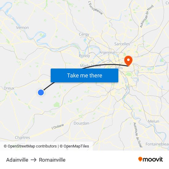 Adainville to Romainville map