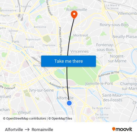 Alfortville to Romainville map