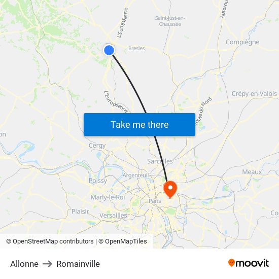 Allonne to Romainville map
