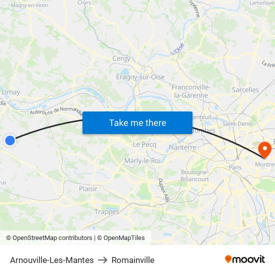 Arnouville-Les-Mantes to Romainville map