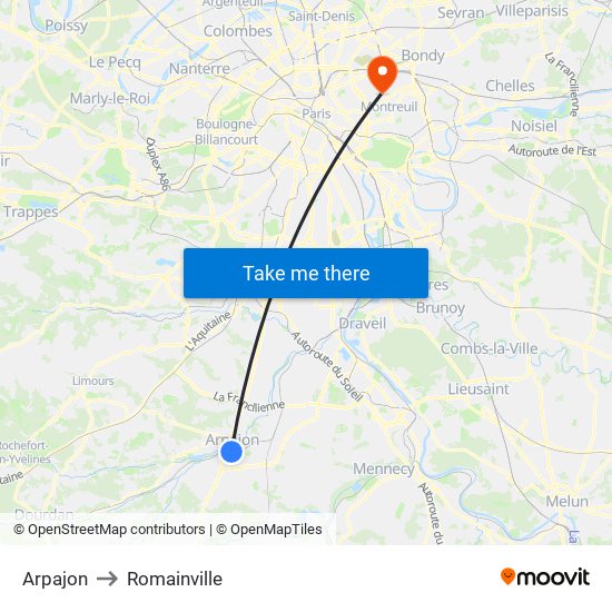 Arpajon to Romainville map