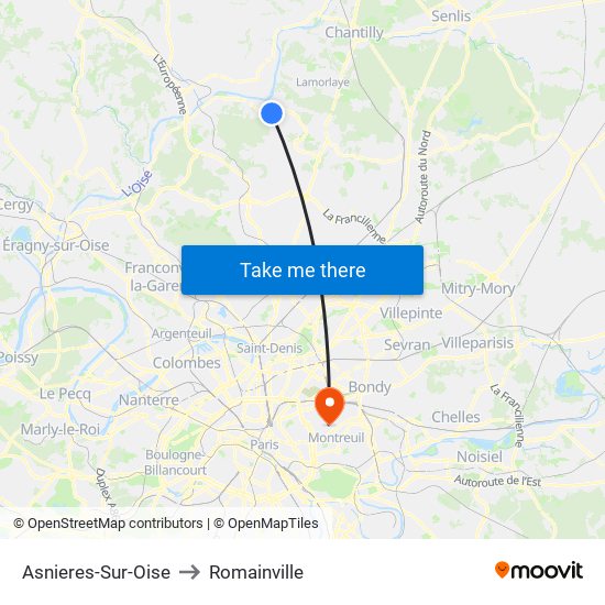 Asnieres-Sur-Oise to Romainville map