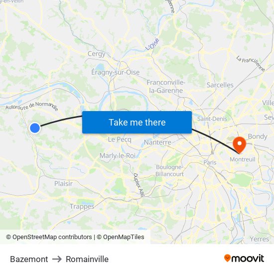 Bazemont to Romainville map