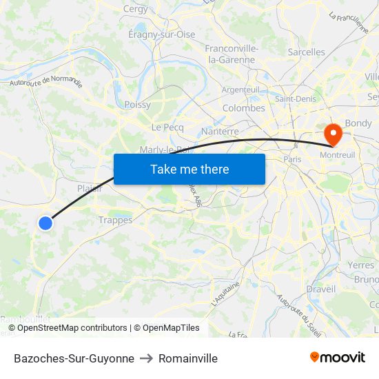 Bazoches-Sur-Guyonne to Romainville map