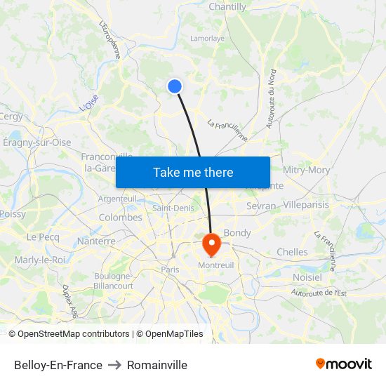 Belloy-En-France to Romainville map