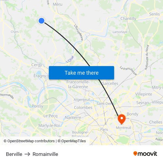 Berville to Romainville map