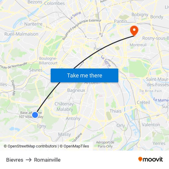 Bievres to Romainville map