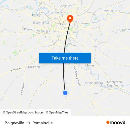 Boigneville to Romainville map