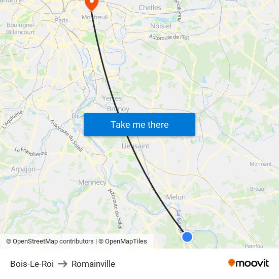 Bois-Le-Roi to Romainville map
