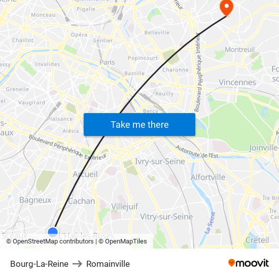 Bourg-La-Reine to Romainville map