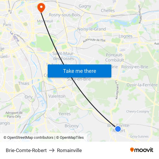 Brie-Comte-Robert to Romainville map