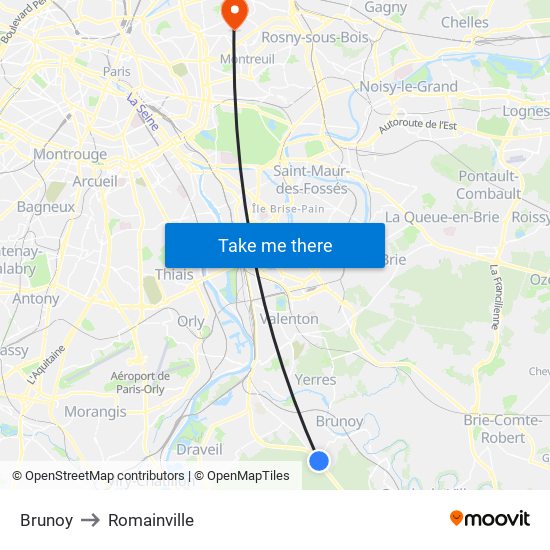 Brunoy to Romainville map